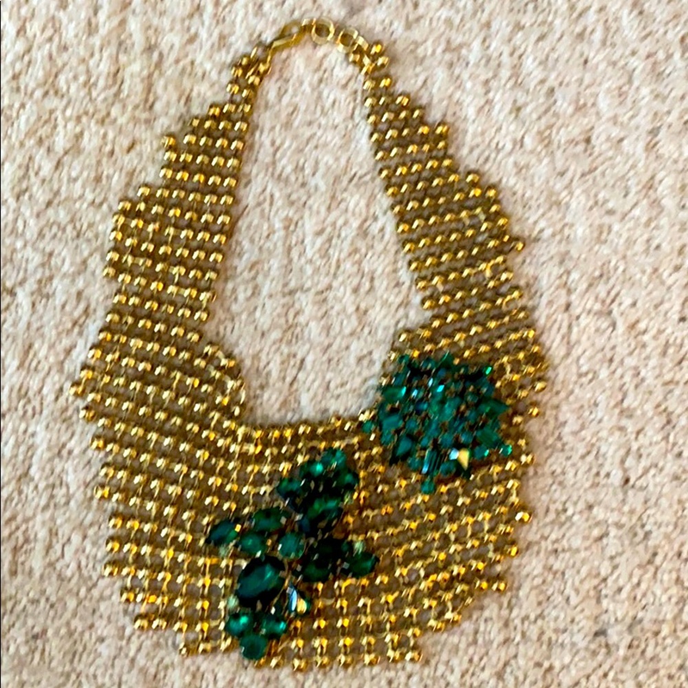 Lulu Frost vintage brass mesh bib necklace with Swarovski crystals